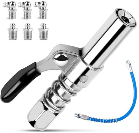 TNEDFOD G Grasso Pistola Accoppiatore, con Tubo Flessibile da 30cm Kit Boccaglio per Ingrassatore a Bloccaggio Rapido, Ingrassatori, Ingrassatore a Una Mano per Tutti i Tipi di Ingrassatore