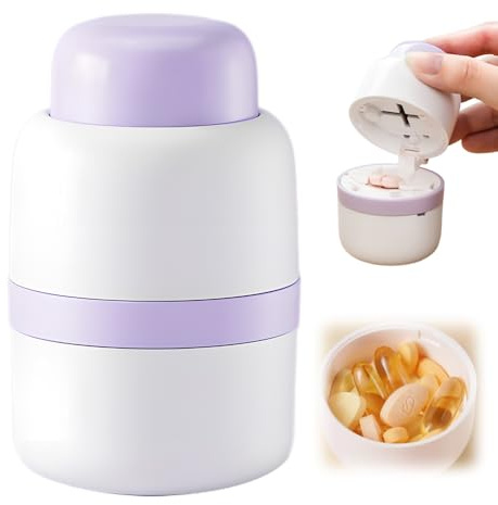 Tablettenteiler Tablettenmörser, Tablettenteiler für Alle Tabletten, Pillendose Klein im Deckel Mit Aufbewahrungsbox, Pill Crusher, Pillenschneider für kleine tabletten Große Pillen (Lila)