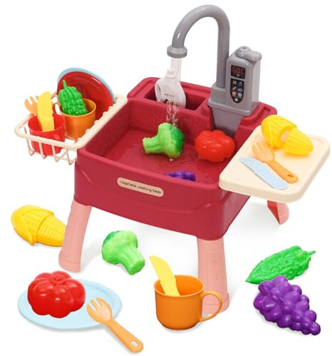 Cocina de Juguetes,Fregadero de Cocina con Agua para Niños,Grifo con Sistema Automático de Ciclo de Agua, Accesorios Incluidos,Juego de rol para Niños y Niñas de 3+ Años