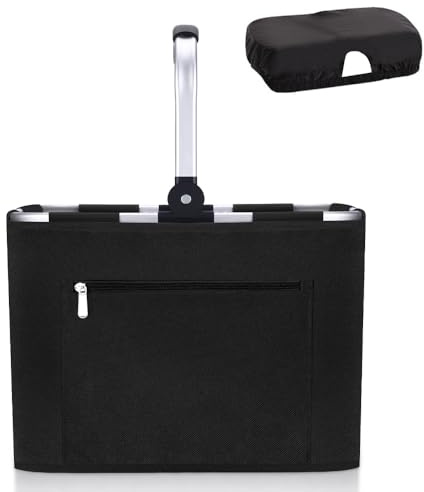 Diurwur® Faltbar Einkaufskorb mit Deckel 30L Tragekorb Groß Picknickkorb mit Stützstrebe Korb Einkaufen Praktischer Klappkorb Transportkorb mit Alurahmen - ideal für Reisen/Picknick/Einkaufen/Geschenk