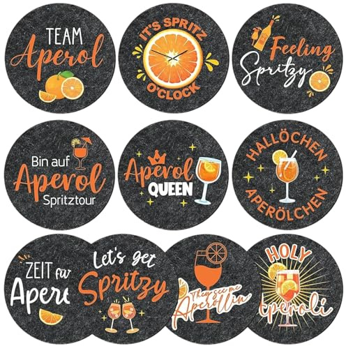 10 Stück Aperol Untersetzer Set, Lustige Aperol Spritz Untersetzer für Aperol Gläser, Aperol Deko und Aperol Geschenk für Aperol Liebhaber, Aperol Spritz Geschenkset für Sommerparty Bar Fasching