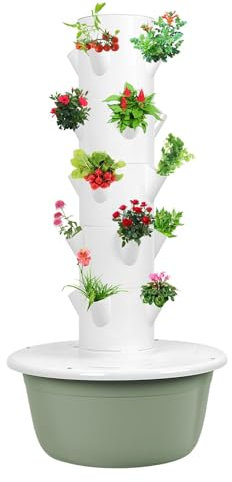 PPLDABNK 20 Pots Hydroponic Growing Tower Kit, Garden Planting Kit Air Tower, Pump Tower with Timer Automatic Watering, Irrigation Pump and Movable Water Tank Gift for Gardening Lover,5 Layers