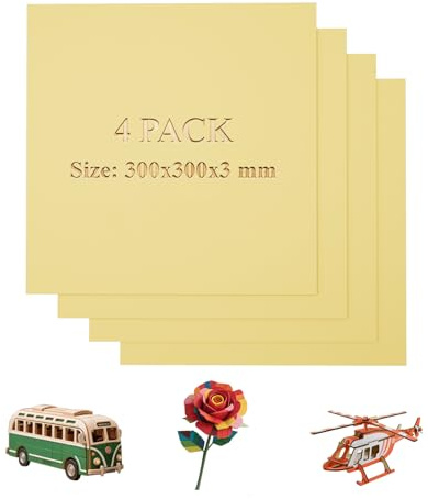 Uadme Colores Contrachapada 3 mm, 4 Hojas de Contrachapado de Tilo 30x30 cm, Tablero de Madera a Medida, para DIY, Pirograbado Corte por Laser CNC Router Modelado (Dorado)