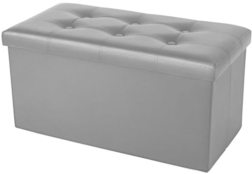 COSYLAND Puff Almacenaje 80L, Banco Almacenaje, Capacidad de Carga 200 kg, Baúl para Dormitorio, Salón, Entrada, Organizador Multifuncional, Plegable, 76x38x38cm, Gris Perla