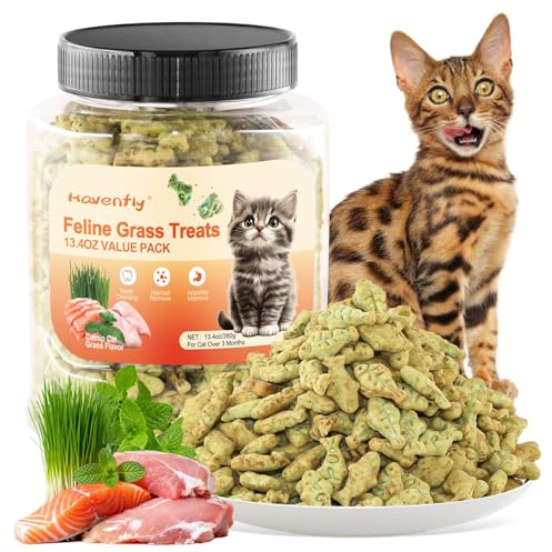 380g Katzengras Leckereien, Huhn Katzenminze Katze Gras Geschmack Feline Dental Leckereien, Katzen Behandelt Snacks Kekse für Zahnpflege und Hairball Kontrolle