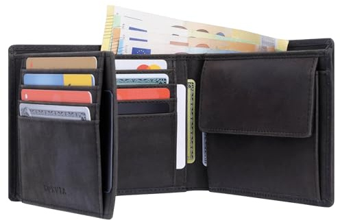 KORUTA Geldbörse Herren Leder Braun mit RFID Schutz I Echtleder Portemonnaie Groß I 13 Fächer I Geldbeutel für Männer I Brieftasche Wallet Portmonee aus echtem Leder Schwarz (Hunter)