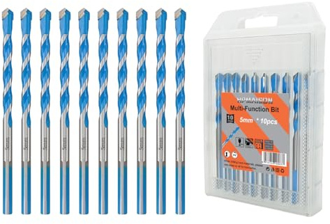 10Pcs Concrete & Masonry Drill Bits Set, 5mm Multi-Function Drill Bit Set | Industrial Strength Carbide Tip Drill Bits Set for Ceramic Tile, Porcelain, Concrete, Marble, Brick, Cement, Glass, Plastic