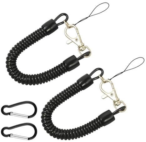 2PCS Spiral Fishing Lanyard Retractable Coiled Safety Cord with Carabiner and Lobster Clasp,Elastic Spring Tool Leash for Fishing, Climbing, Boating, Hiking, Keychain, Pliers, Gear Security