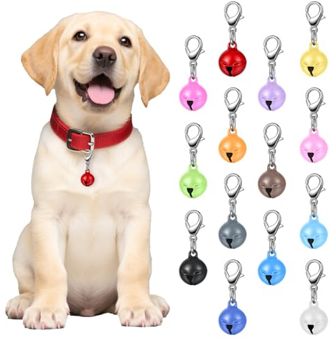 Larrel 14 ciondoli a forma di campana, per cani e gatti, 1,3 cm, rotondi, con chiusura a moschettone, in metallo, per feste, artigianato, decorazioni (14 colori)
