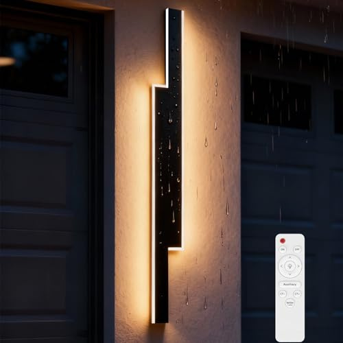 niuniaj 25W LED Wandlampe innen Dimmbar,100CM Lange Wandleuchte mit Fernbedienung,IP65 Wandbeleuchtung Villa,Moderne außenleuchte Schwarz für Gärten,Terrassen,Schlafzimmer,Wohnzimmer