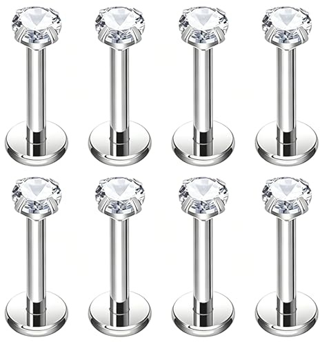 Suupii 8 Pcs Tragus Piercing Jewellery, Nose Stud Flat Back Earrings Lip Internally Helix Piercing Jewellery, Nose Piercings Cartilage Earrings, Flatback Ear Studs for Lip Noses Earring for Women