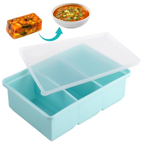 Vassoio Congelatore Silicone Extra Large con Coperchio,3Confezioni di Zuppe | Stampi per Contenitore del Congelatore per Zuppe,Alimentare Grande Vassoio del Cubo di Ghiaccio,Formine Silicone Freezer