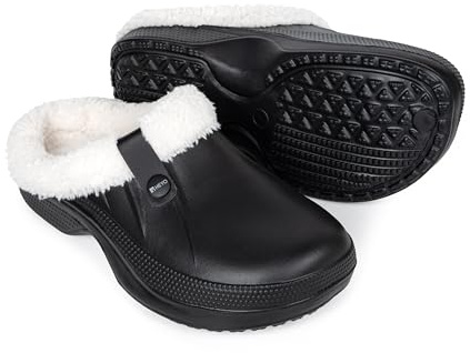 HEYO Zuecos forrados para mujer y hombre, cálidos, pantuflas de invierno, ligeras, impermeables, HKO03, Negro , 42 EU