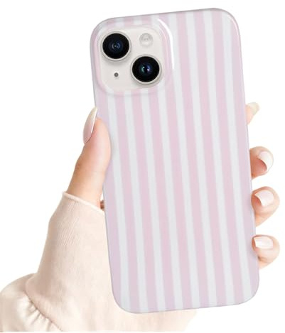 Reownest Coque pour iPhone 13/iPhone 14, Mignonne Rayures Motif Esthétique Stripes Design, Souple en TPU Antichoc et Imperméable Étui de Protection pour Femmes et Filles - Rose