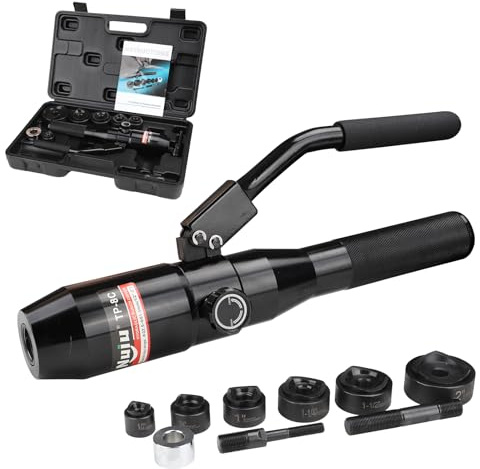 Nuiu TP-8C Hydraulic Knockout Punch Kit, 66KN Punching Pressure with 6 Hole-Opening Dies 1/2 to 2, 360° Rotatable Head for Electrical Panel, Conduit Pipe Punching