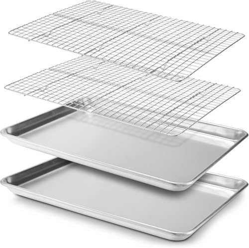 Baking Sheet, 2 Pack Sheet Pan with Wire Rack Set, Stainless Steel Cookie Pan Baking Tray with Cooling Rack, 45 x 33CM