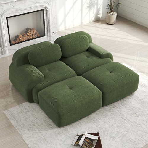 Bladez Modernes Cord Sofa Modulares Schlafsofa mit Ottoman Hocker, Ohne Montage, Cloud Polstersofa Couchs mit Schlaffunktion, für Wohnzimmer (Grün, 2-Sitzer+2)