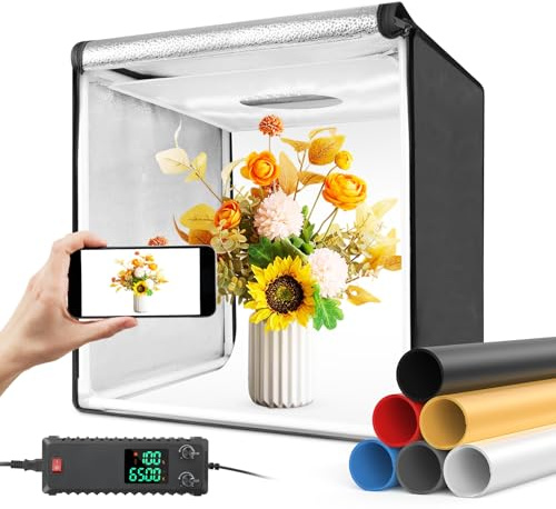Fotobox Set Fotostudio 40x40 cm für Produktfotografie, Bi-Color LED-Lichtzelt mit 168 dimmbaren LEDs & CRI>98, 6 Hintergründe - für Schmuck/Kunsthandwerk/Kleinobjekte
