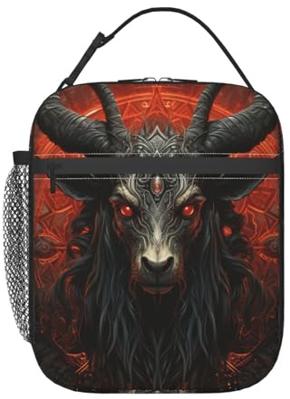 Insulated Lunch Bag for Adults Reusable Leakproof Cooler Tote for Office Beach Hiking Camping Devil Satan Goat Horns Pentagram Red