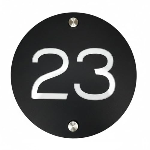 Rund Hausnummernschild | Schwarz Matt Hausnummer Schild | Individuell personalisierbares Haus Nummernschild aus UV- und witterungsbeständigem Material