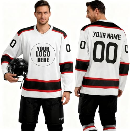 Maillot de Hockey sur Glace personnalisé avec nom, numéro et Logo d’équipe – Haut à Manches Longues pour Homme,ado et Famille,Tenue de Hockey Glace sur Mesure pour garçons, Adultes Cadeau