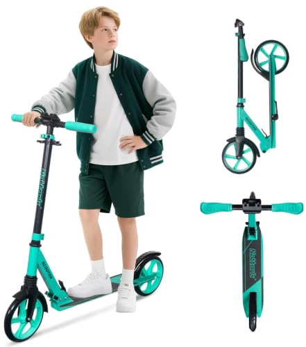 Nattork Foldable Kick Scooter for Ages 6+ and Adults, 240 lb Max Load, 8-Inch Durable Wheels, Adjustable Handlebar, Front Suspension for Smooth Outdoor Riding