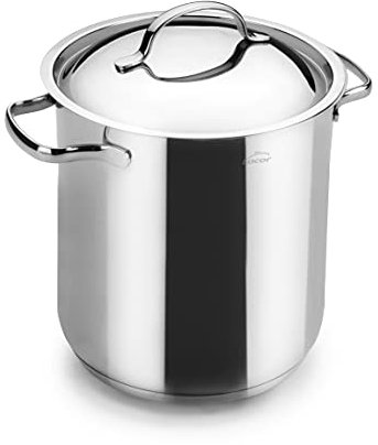 LACOR 32129 Olla Alta Acero Inoxidable, Incluye Tapa, Cierre de Precisión, Apta para todo tipo de Cocinas, Plata, 28 cm, 13.5 l