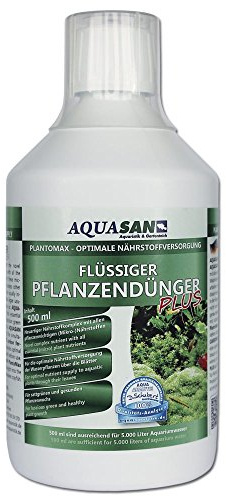 AQUASAN Aquarium PlantoMax Flüssiger Pflanzendünger Plus (Aquarium Pflanzen-Dünger mit Allen wichtigen Nährstoffen - sattgrüner Pflanzenwuchs), Inhalt:500 ml