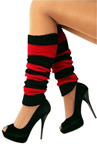 krautwear Damen 1 Paar Stulpen Beinwärmer Legwarmers Overknees gestrickte Strümpfe 80er Jahre 1980er Jahre (schwarz/rot)