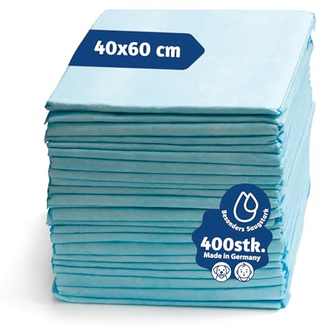 A&G-heute 400 Stück 40 x 60 cm 6-lagig Zellstoff Krankenunterlagen Saugleistung 235 ml Blau | Baby PIPI Matte Wickelauflage | Einmal-Unterlagen Inkontinenzauflagen | Puppy Pads Trainingspads Hunde