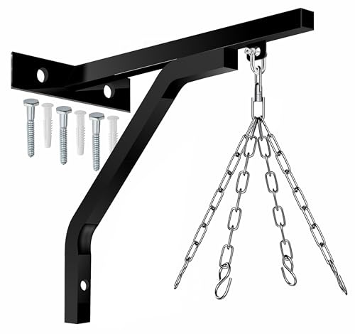 ONEX Heavy Duty Punch Bag Wall Bracket with Chain – 3ft Steel Punching Bag Hanger | Boxing Wall Mount for MMA, Kickboxing, Home Gym – Includes D-Shackle, Swivel Hook – Up to 100kg Load