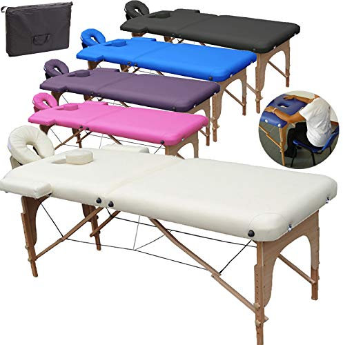 Beltom® LETTINO DA MASSAGGIO 2 ZONE IN LEGNO PORTATILE PESA SOLO 11,7 KG RICHIUDIBILE - PANNELLO REIKI - ANGOLI ARROTONDATI RINFORZATI - Borsa - Panna