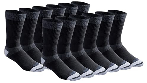 Dickies Men's Dri-Tech Original Moisture Control Crew Socks, Available in M-XXL (6, 12, 18 Pairs), Black (12 Pairs), Medium