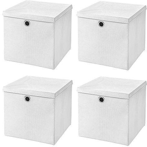 Stick&Shine 4x Aufbewahrungs Korb Weiß Faltbox 33 x 33 x 33 cm Regalkorb faltbar mit Deckel
