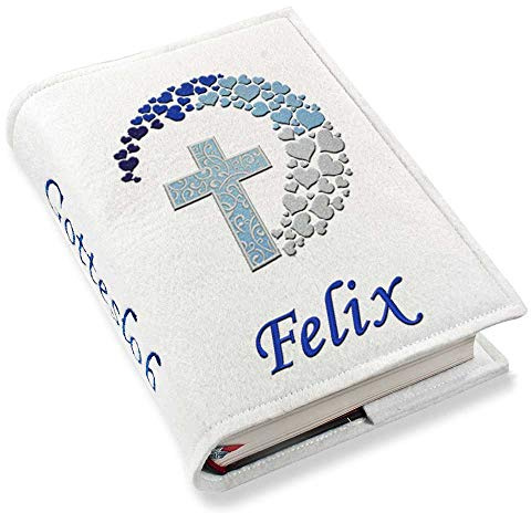 Gotteslob Gotteslobhülle Großdruck Kreuz Herzen blau Filz mit Namen bestickt hellgrau weiß dunkelgrau lila blaugrau dunkelblau türkis maigrün flieder, Farbe:weiß
