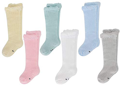 LACOFIA 6 Pares de calcetines largos de altos para bebé niñas Medias de algodón de punto princesa infantiles niña 1-3 años