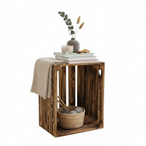 Teramico neue Holzkisten 50x40x30 cm geflammt (Holzkiste NEU, 1) | Hochwertige geflammte Holzkisten für echte Vintage Optik und eine absolut individuelle rustikale Raumgestaltung zu Hause