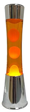 Fisura - Lampada lava arancione. Base cromata argento, liquido arancione e lava. Lampada ad effetto rilassante. Con lampadina di ricambio. 11 cm x 11cm x 39,5 cm.