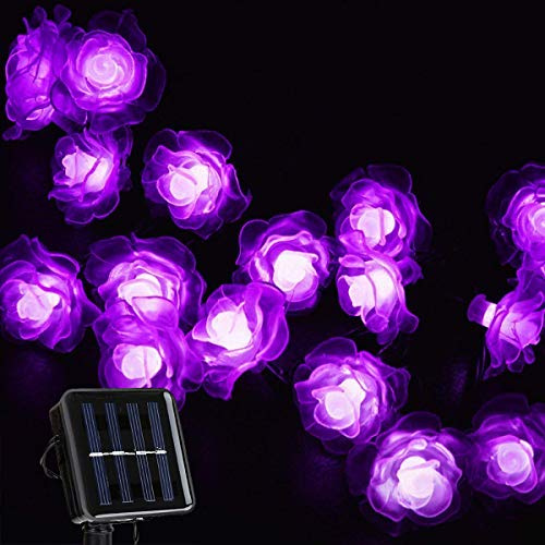 KEEDA Solar Lichterketten, 50 LED Rose Blume Lichterkette Wasserdichte dekorative Beleuchtung für Außen Patio Garten Hochzeit Weihnachten Party (Lila)