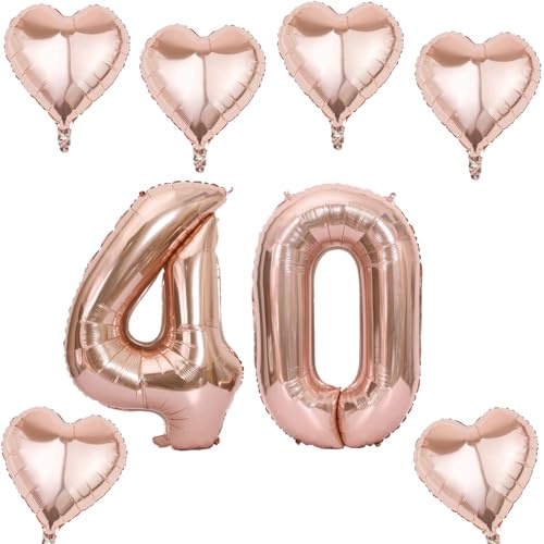 Pallone oro rosa numeri 40 +6 pezzi cuore palloncino elio 40 compleanno decorazione per le donne,40” pallone d'oro rosa gigante foil 40 per 40 compleanno decorazione, pallone elio numero 40