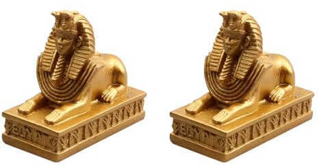 Ägyptisch Statue Harz Egyptian Sphinx Figur Griechisch Skulptur Schreibtisch Wohnkultur Ornament für Home Büro Deko 2 Stück (Golden)