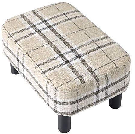 IBUYKE Poggiapiedi Imbottito in Legno - Pouf Sgabello Basso per Divano - Piccolo Soggiorno Moderno - Rettangolare con Sedile Imbottito, Strisce RF-BD215
