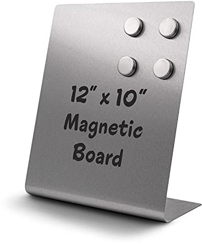 Große magnetische Pinnwand für Tischplatten – trocken abwischbare Memoboard mit Ständer – Metallstaffelei für Magnetdisplay – 30,5 x 25,4 cm + 4 Magnete