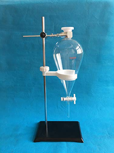 DONLAB EBT2 - Set di imbuto separatorio in vetro, 1000 ml, rubinetto in PTFE con supporto in acciaio, morsetto e supporto in PP