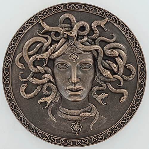 Rundes Schild mit Bronze-Effekt Medusa Kopf voller Schlangen
