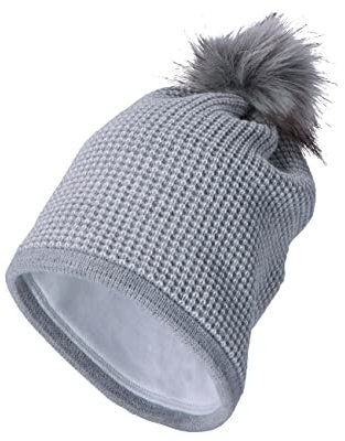 Sterntaler Baby Mädchen Bommelmütze Mit Glitzereffekt - Strick Mit Kunstpelz Bommel Und Glitzer - Hellgrau, 55
