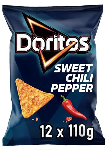 Doritos Sweet Chili Pepper - Tortilla Nachos mit süßem Chili-Geschmack - Herzhafter Snack zum Knabbern aus Mais (12 x 110g) (Verpackungsdesign kann abweichen)
