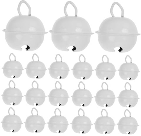 SEWACC Weihnachtsglöckchen 50 Stück 22Mm Farbig Bemalte Jingle Bells Weihnachtsglocken Bastelglocken Metall Runde Miniglocken für DIY Bastelparty Weihnachtsanhänger (Weiß)