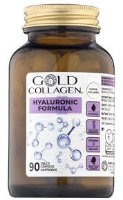 GOLD COLLAGEN Hyaluronic Formula - Complemento Piel Uñas Articulaciones Mujer 90 Cápsulas - Tratamiento con Vitamina C, Vitamina D, Ácido Hialurónico, Zinc y Colágeno Marino Hidrolizado