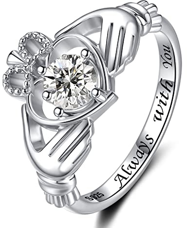 Claddagh Ring for Women Sterling Silver: 925 Love Friendship Promise Rings Hug Heart Crown Hand Band Size 7 - Thanksgiving Day Christmas Gifts Jewelry for Wife Daughter Granddaughter Grandma